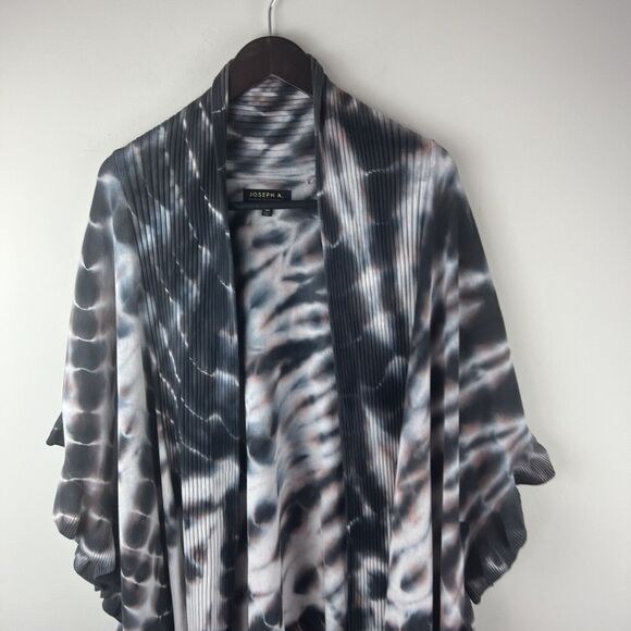 Joseph A Womens 3X Long Open Cardigan Sweater Knit Drape Ruffles Black Beige - Picture 2 of 8